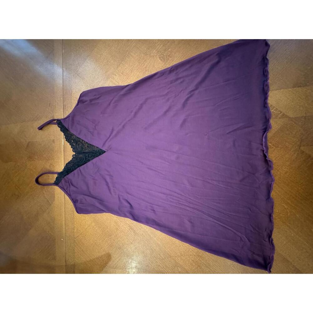 Purple Sleeveless Nightdress with Black Lace Detail 8-129